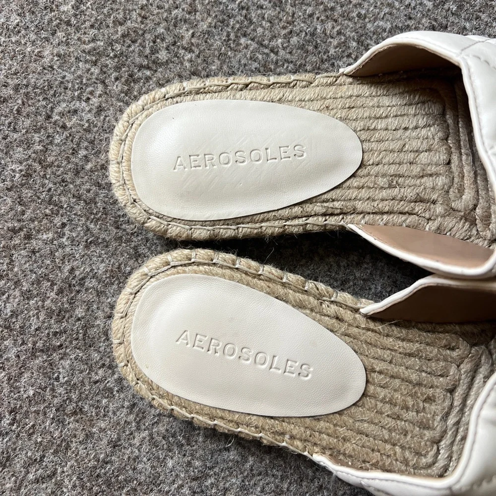 Aerosoles‎ Olson Cream Espadrille Slides Leather Flat Mules Shoes Women’s Size 8
